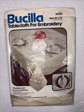 Bucilla craft Cream and Tan Embroidery Tablecloth Kit